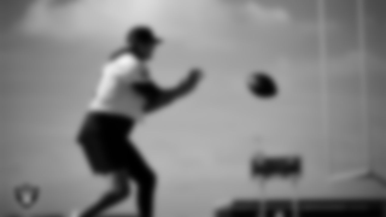 Las Vegas Raiders quarterback Aidan O'Connell (12) during practice at Intermountain Health Performance Center.