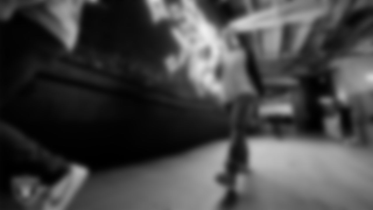 Las Vegas Raiders long snapper Jacob Bobenmoyer (50) arrives to the regular season home game against the Denver Broncos at Allegiant Stadium.