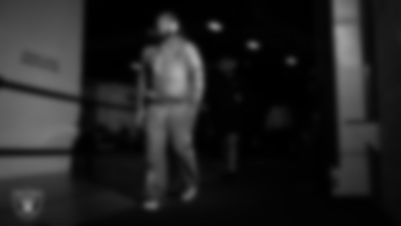 Las Vegas Raiders guard Dylan Parham (66) arrives to the regular season away game against the Denver Broncos at Empower Field at Mile High.