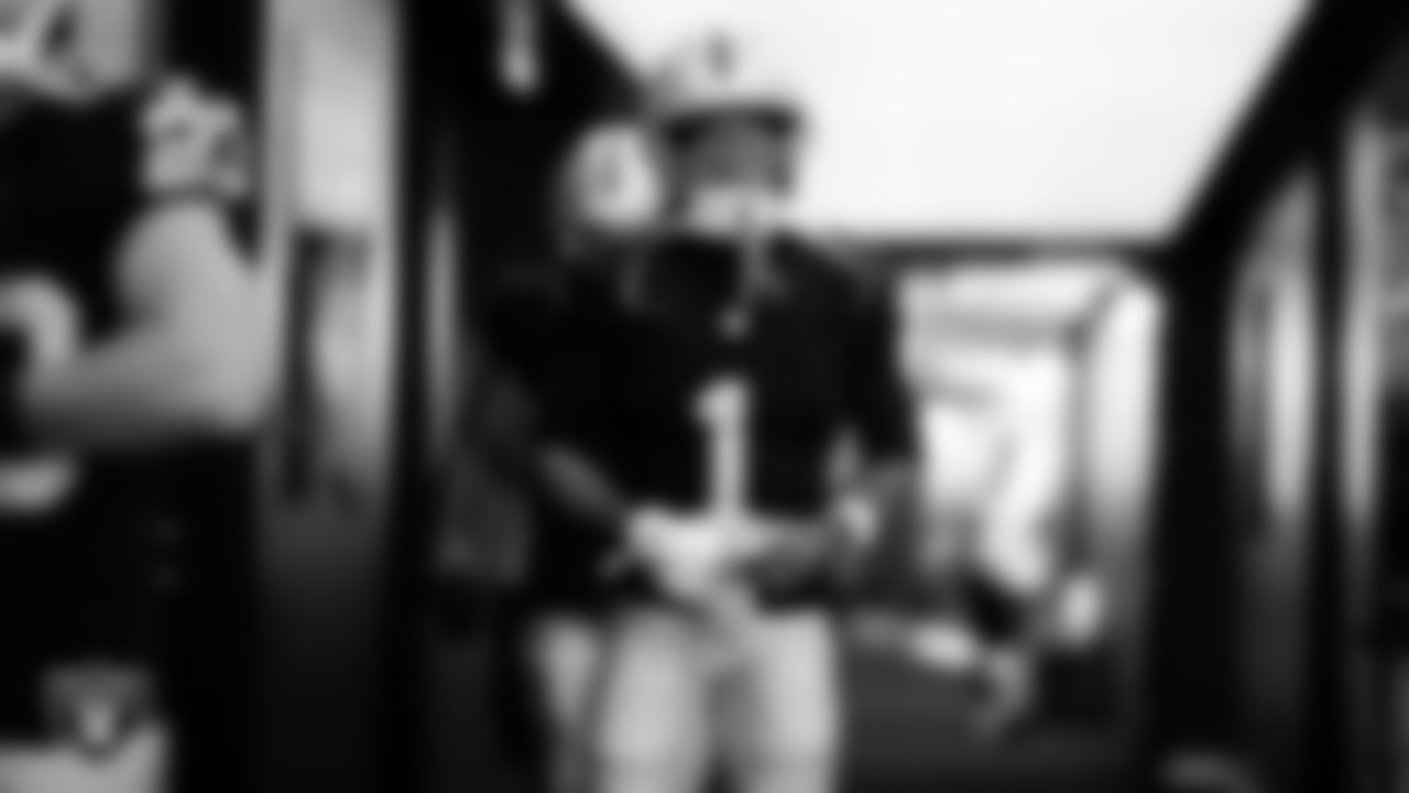 Las Vegas Raiders wide receiver Tre Tucker (1) walks down the tunnel before the regular season home game against the Los Angeles Chargers at Allegiant Stadium.