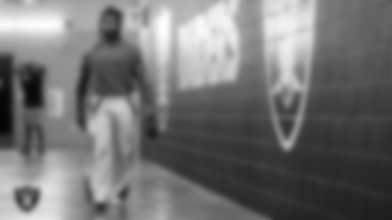 Las Vegas Raiders running back Ameer Abdullah (22) arrives to the regular season home game against the Green Bay Packers at Allegiant Stadium.