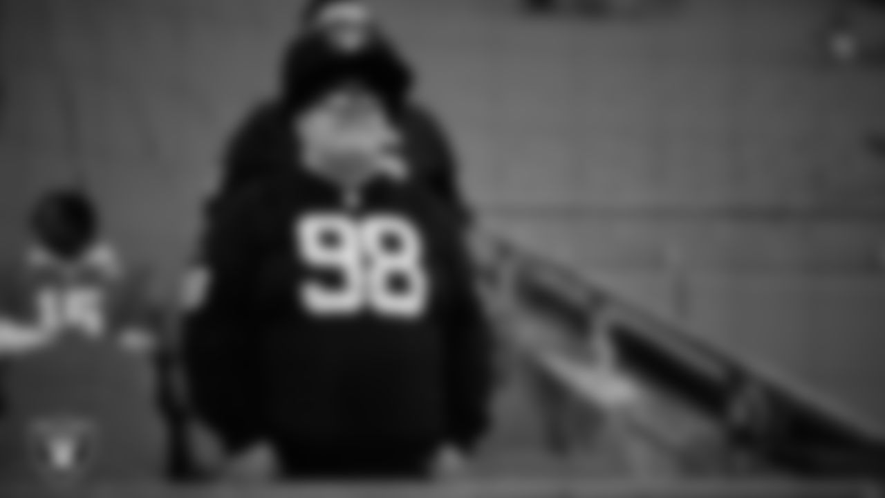 A fan before the Las Vegas Raiders' regular season away game against the Kansas City Chiefs at GEHA Field at Arrowhead Stadium.