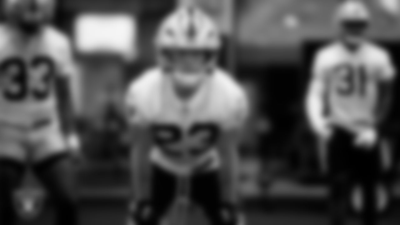 Las Vegas Raiders running back Dylan Laube (23) at an Organized Team Activity (OTA) at Intermountain Health Performance Center.