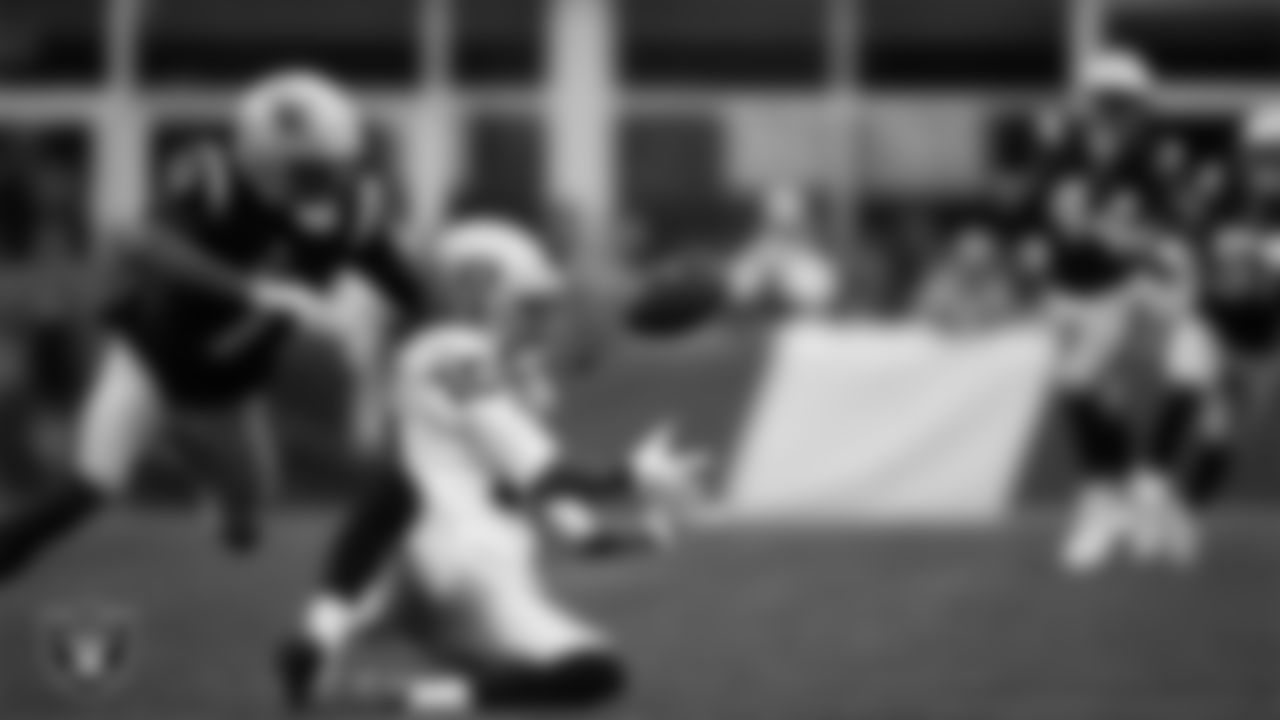 Las Vegas Raiders wide receiver Dont'e Thornton Jr. (10) goes for a catch during the regular season away game against the New England Patriots at Gillette Stadium.