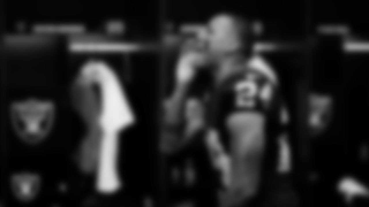 Las Vegas Raiders cornerback Marcus Peters (24) in the locker room after the regular season home game against the New York Jets at Allegiant Stadium.