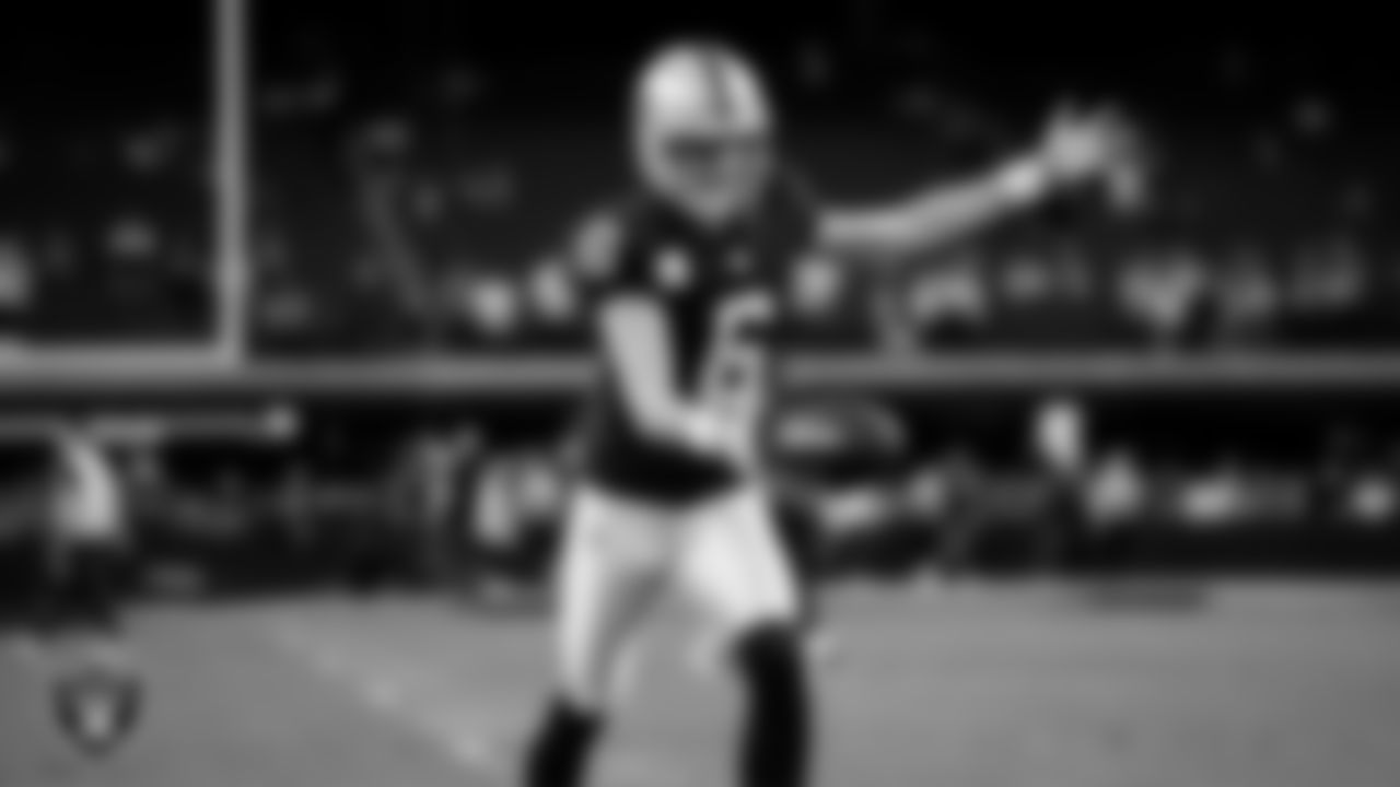 Las Vegas Raiders punter AJ Cole (6) warming up before the regular season home game against the Dallas Cowboys at Allegiant Stadium.