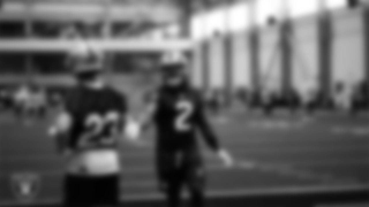 Las Vegas Raiders running back Dylan Laube (23) and running back Ashton Jeanty (2) on the field for practice at 2025 Training Camp at Intermountain Health Performance Center.
