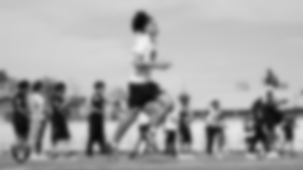 A member of the Clark High School football team during a spring football practice at Clark High School.