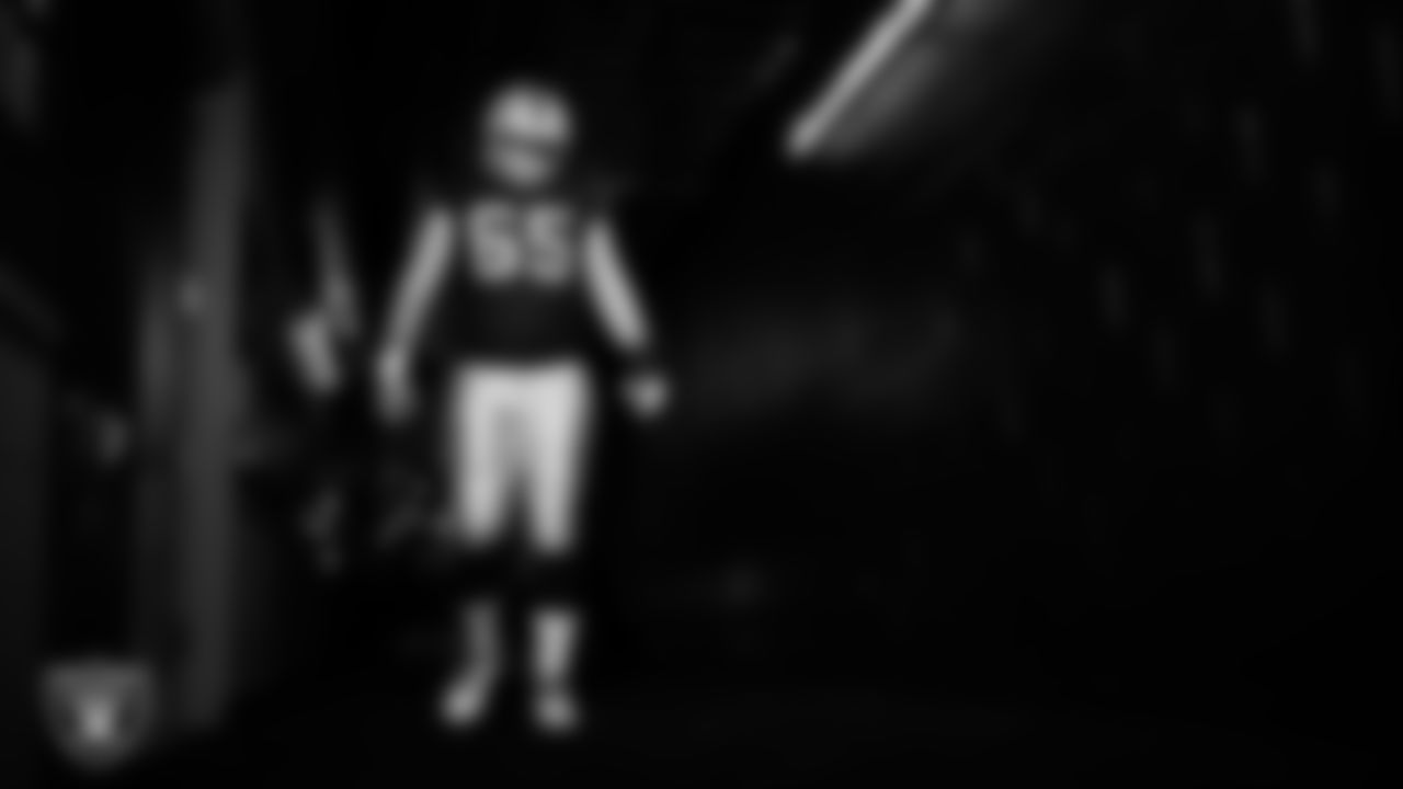 Las Vegas Raiders guard Alex Cappa (65) walks down the tunnel before the regular season home game against the New York Giants at Allegiant Stadium.