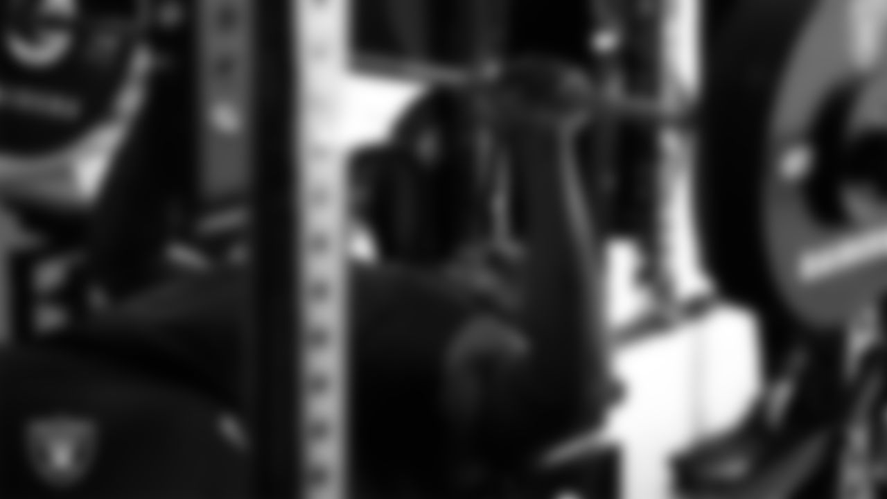Las Vegas Raiders tackle Thayer Munford Jr. (77) at a workout during phase two of the offseason program at Intermountain Health Performance Center.