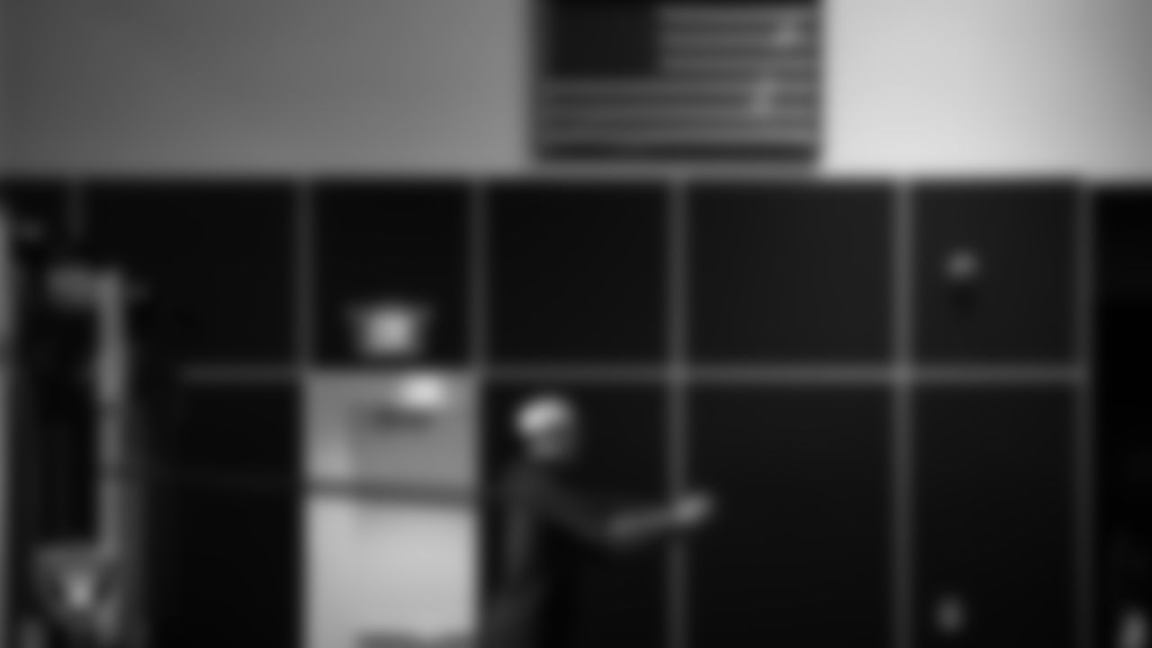 Las Vegas Raiders quarterback Aidan O'Connell (12) in the weight room during practice at Intermountain Health Performance Center.