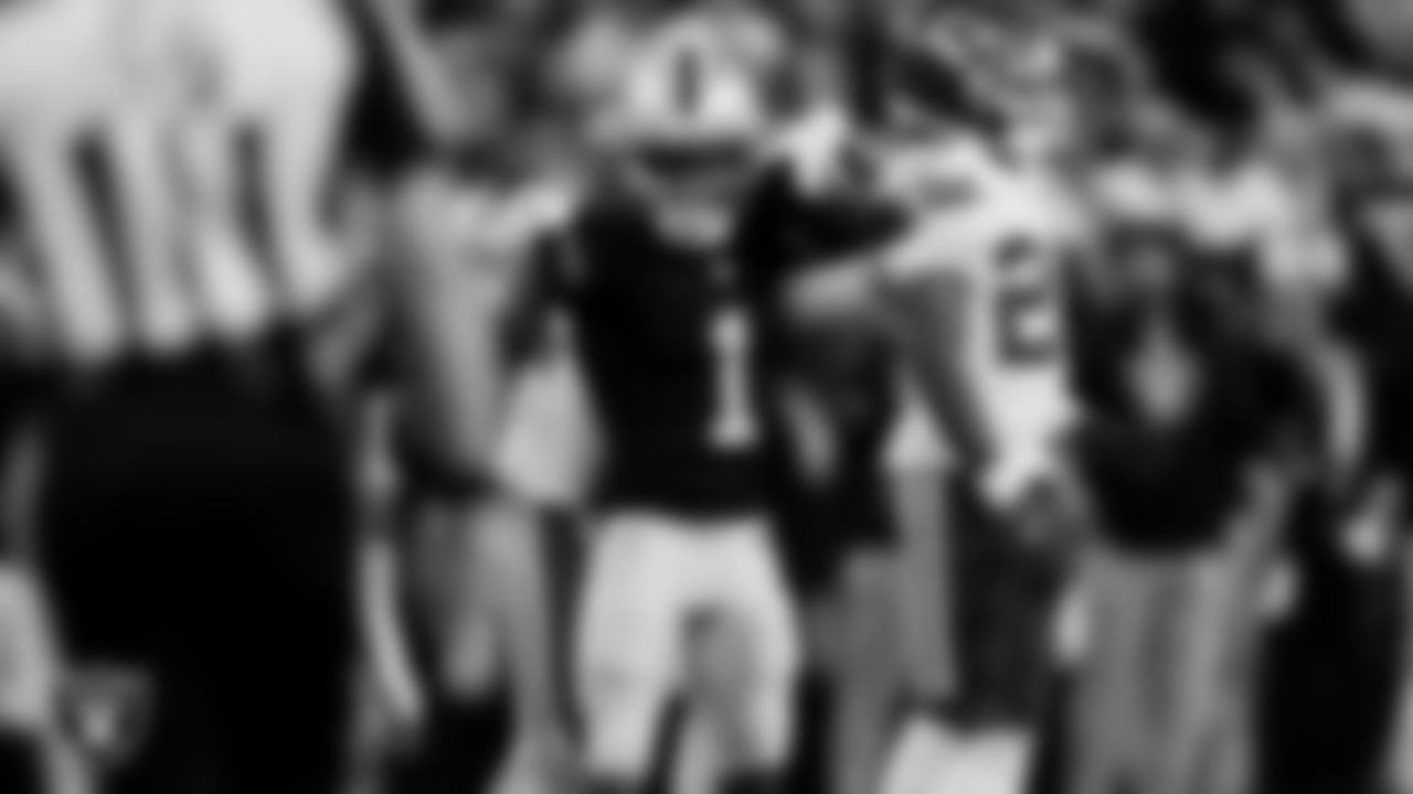 Las Vegas Raiders wide receiver Tre Tucker (1) during the regular season home game against the Kansas City Chiefs at Allegiant Stadium.