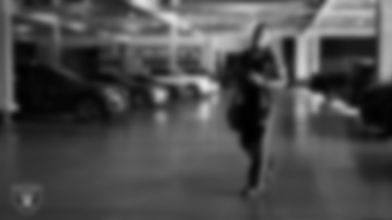 Las Vegas Raiders cornerback Darnay Holmes (30) arrives to the regular season home game against the Dallas Cowboys at Allegiant Stadium.