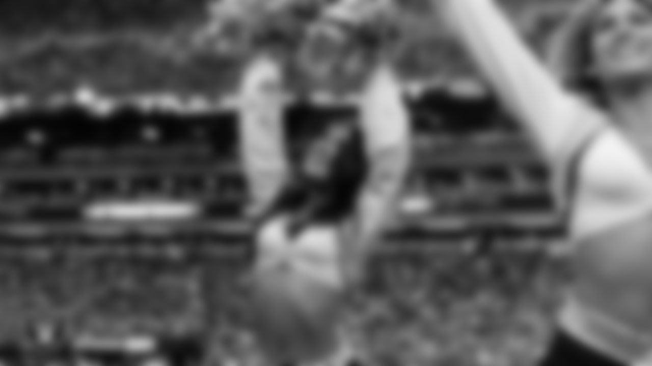 Raiderette Macy on the sidelines during the regular season home game against the Denver Broncos at Allegiant Stadium.