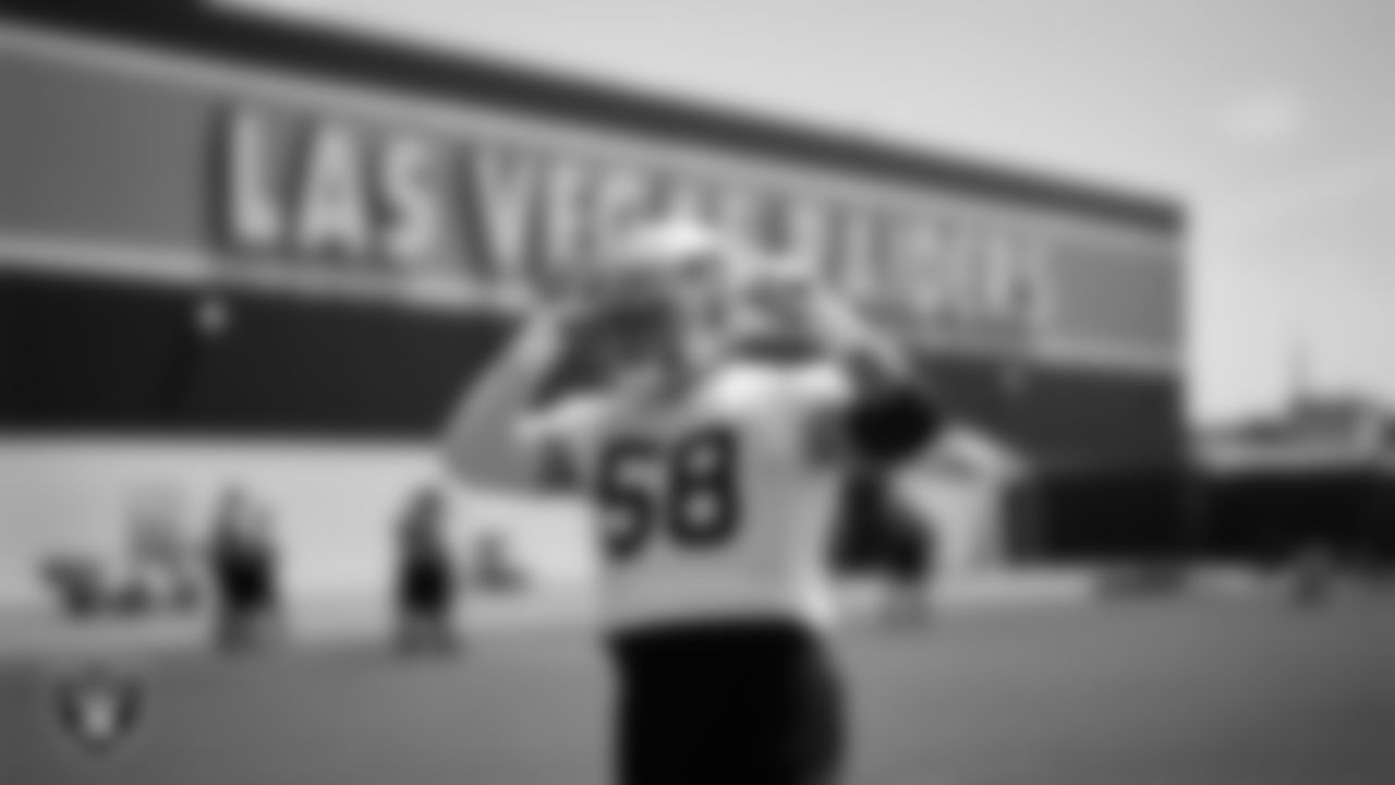 Las Vegas Raiders center/guard Jackson Powers-Johnson (58) at an Organized Team Activity (OTA) at Intermountain Health Performance Center.