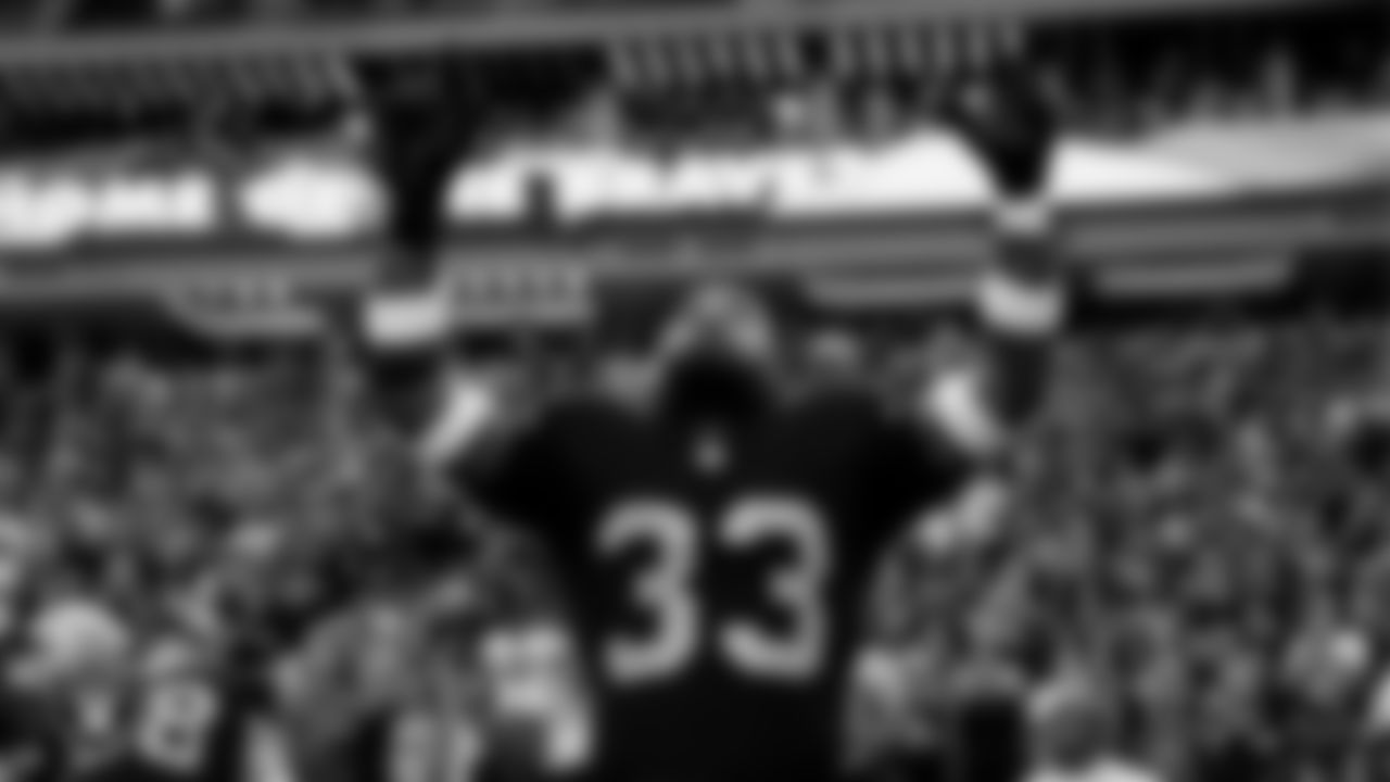 Las Vegas Raiders linebacker Jamal Adams (33) during the national anthem before the regular season home game against the Jacksonville Jaguars at Allegiant Stadium.