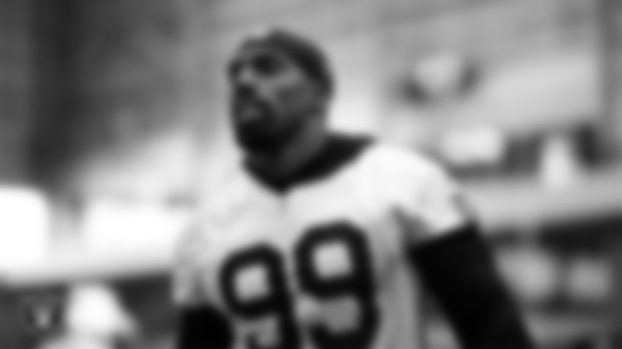 Las Vegas Raiders defensive tackle Thomas Booker IV (99) during practice at Intermountain Health Performance Center.
