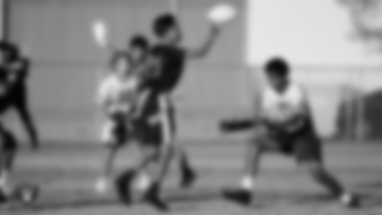 Charles Silvestri Junior High School hosts Thurman White Middle School during the Las Vegas Raiders' Middle School Flag Football Showcase game at Charles Silvestri Junior High School.