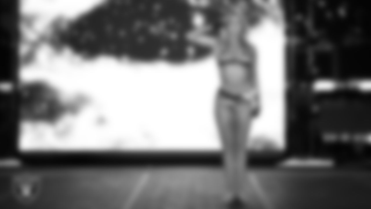 Finalist Jessica performs a solo during the final round of the 2025 Raiderettes Auditions at Allegiant Stadium.