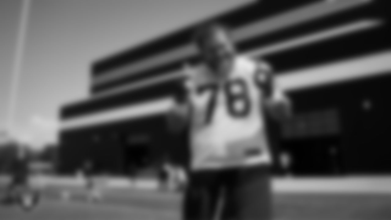 Las Vegas Raiders tackle Dalton Wagner (78) at an Organized Team Activity (OTA) at Intermountain Health Performance Center.