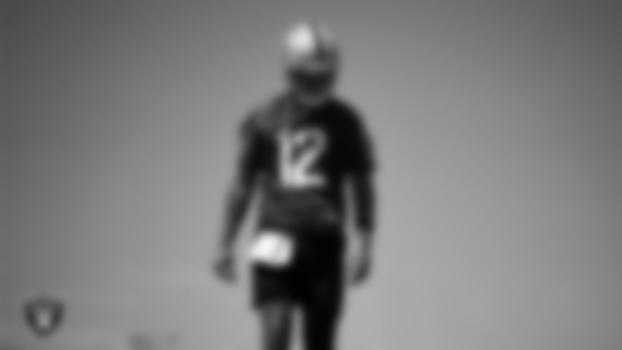 Las Vegas Raiders quarterback Aidan O'Connell (12) on the field for mandatory minicamp at Intermountain Health Performance Center.