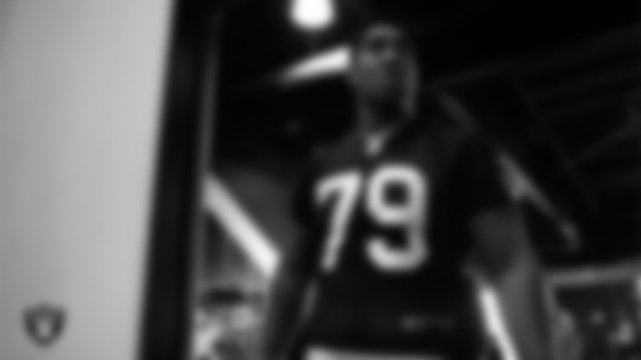 Las Vegas Raiders offensive lineman Laki Tasi (79) walks out to the field for practice at 2025 Training Camp at Intermountain Health Performance Center.