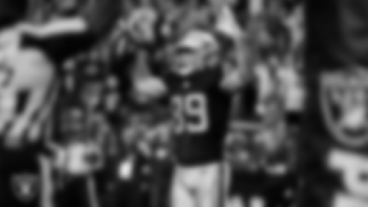 Las Vegas Raiders tight end Brock Bowers (89) celebrates after making a 2-yard touchdown catch during the regular season home game against the Jacksonville Jaguars at Allegiant Stadium.