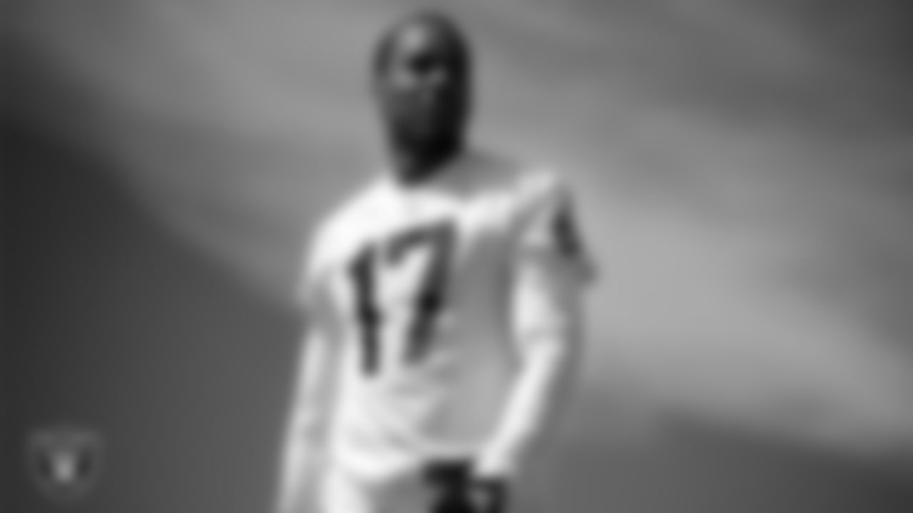 Las Vegas Raiders wide receiver Collin Johnson (17) at a workout during phase two of the offseason program at Intermountain Health Performance Center.