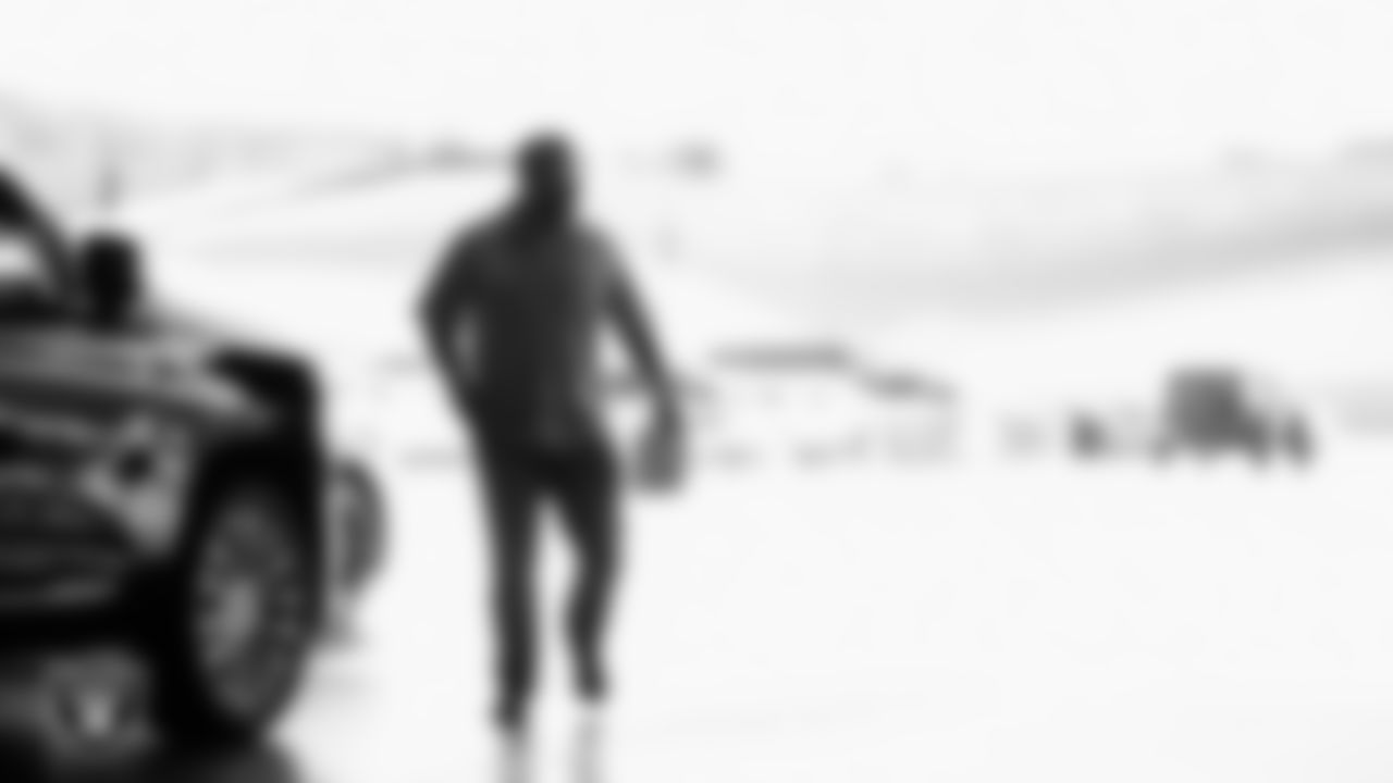 Las Vegas Raiders center/guard Jordan Meredith (61) arrives to the regular season home game against the Jacksonville Jaguars at Allegiant Stadium.