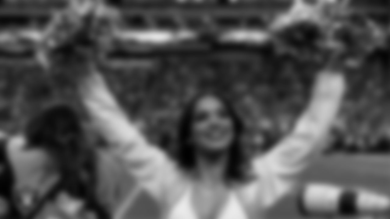Raiderette Reagan on the sidelines during the regular season home game against the Denver Broncos at Allegiant Stadium.