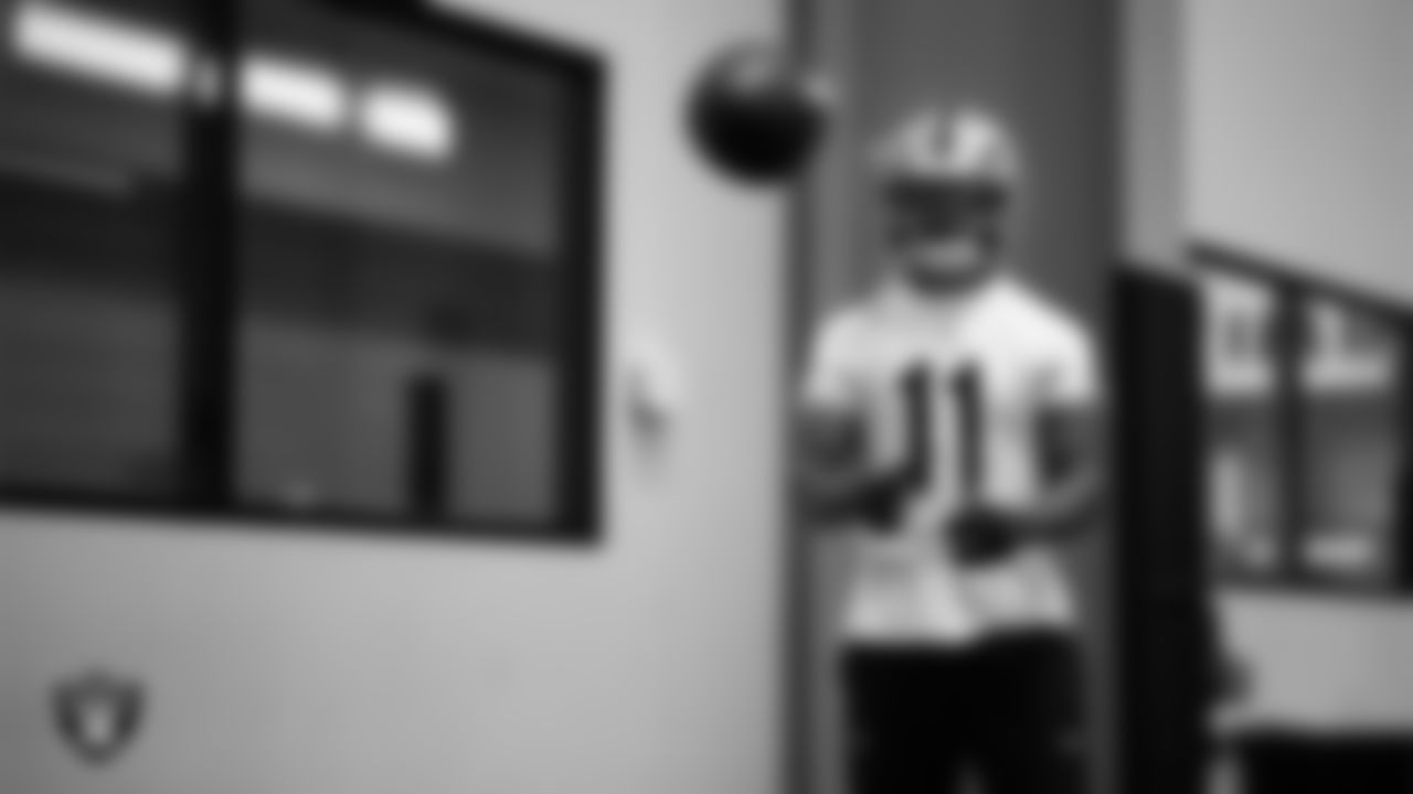 Las Vegas Raiders safety Jeremy Chinn (11) during practice at Intermountain Health Performance Center.