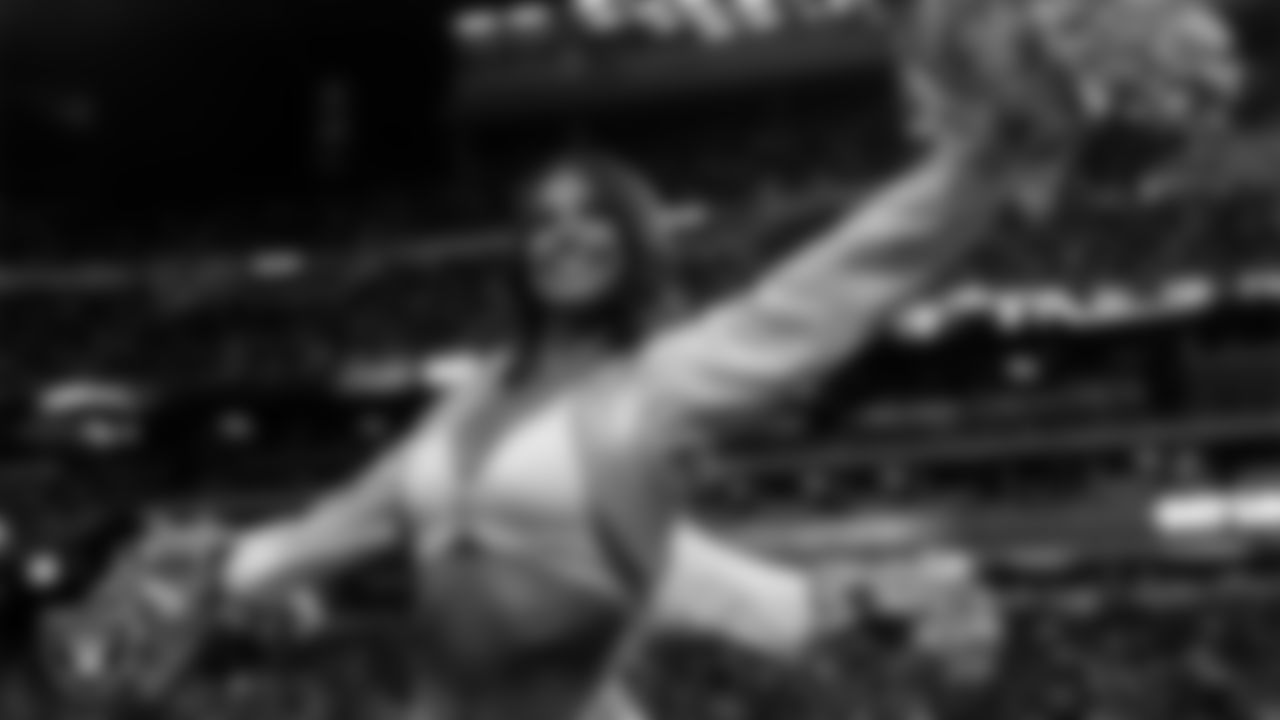 Raiderette Raegen on the sidelines during the regular season home game against the Kansas City Chiefs at Allegiant Stadium.