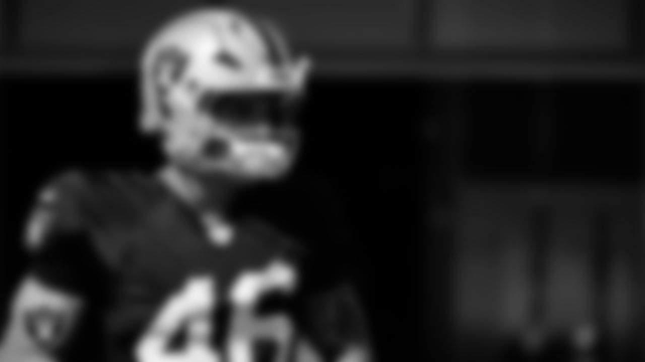 Las Vegas Raiders tight end Carter Runyon (46) during practice at Intermountain Health Performance Center.