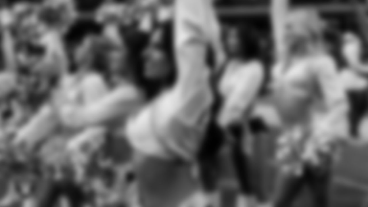 Raiderette Annalise on the sidelines during the regular season home game against the Kansas City Chiefs at Allegiant Stadium.