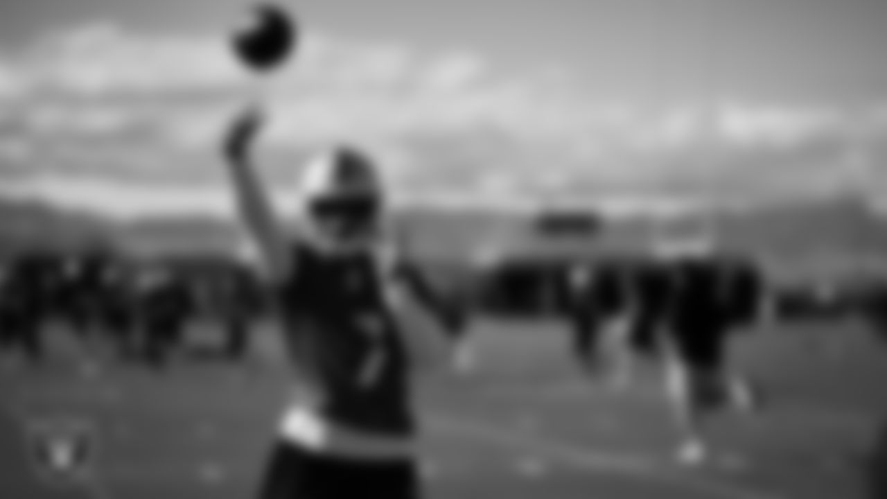 Las Vegas Raiders quarterback Geno Smith (7) during practice at Intermountain Health Performance Center.