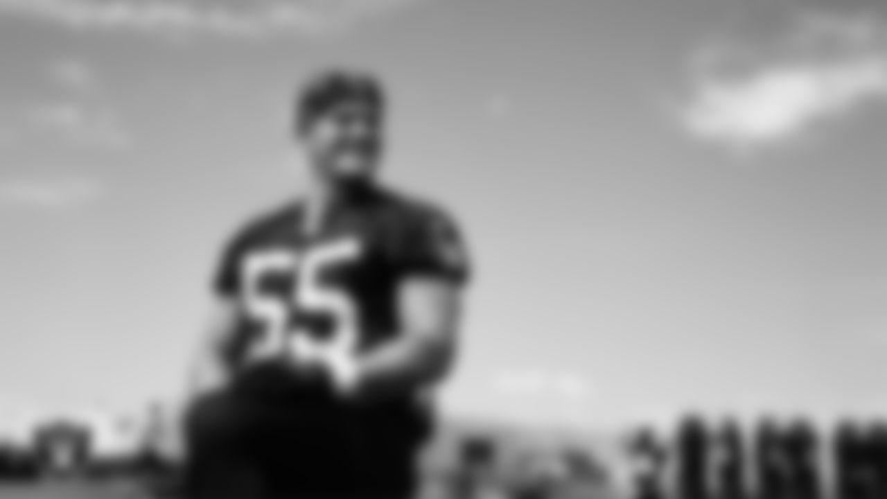 Las Vegas Raiders linebacker Cody Lindenberg (55) at an Organized Team Activity (OTA) at Intermountain Health Performance Center.