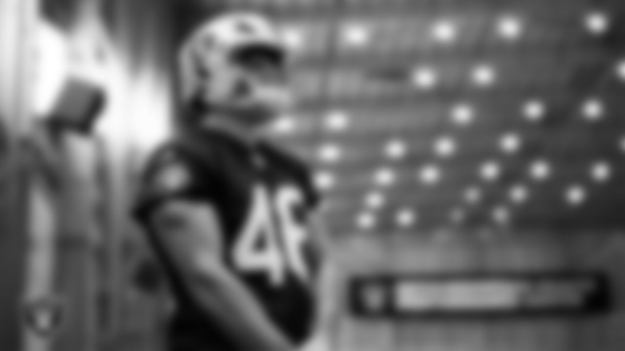 Las Vegas Raiders tight end Carter Runyon (46) during practice at Intermountain Health Performance Center.