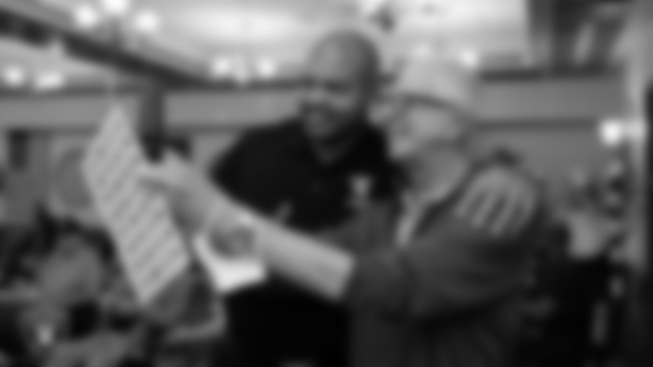 Las Vegas Raiders alumnus Grant Irons poses for a photo with a veteran during the annual Cox Salute to Service Tailgate at Southern Nevada State Veterans Home.