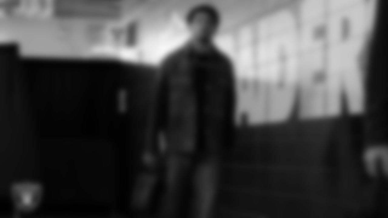 Las Vegas Raiders safety Isaiah Pola-Mao (20) arrives to the regular season home game against the New York Giants at Allegiant Stadium.