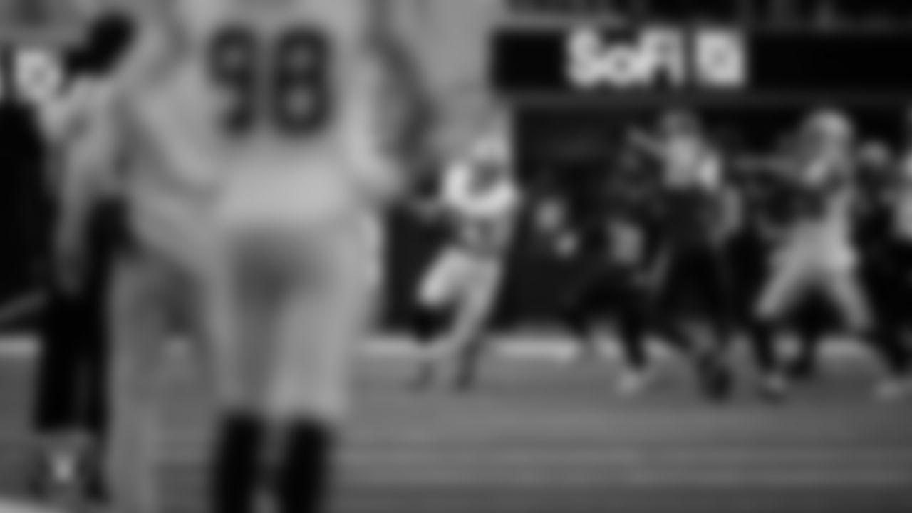 Las Vegas Raiders running back Dylan Laube (23) returns a kickoff during the regular season away game against the Los Angeles Chargers at SoFi Stadium.