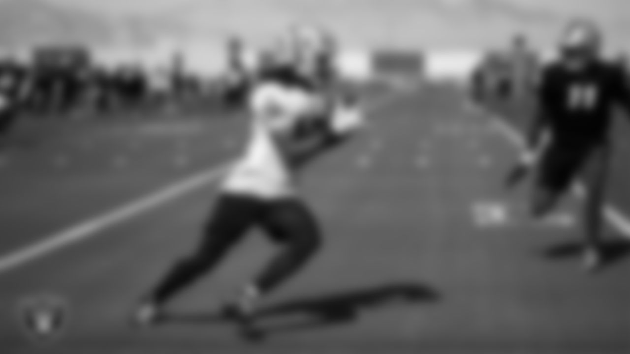 Las Vegas Raiders wide receiver Jakobi Meyers (16) on the field for practice at 2025 Training Camp at Intermountain Health Performance Center.