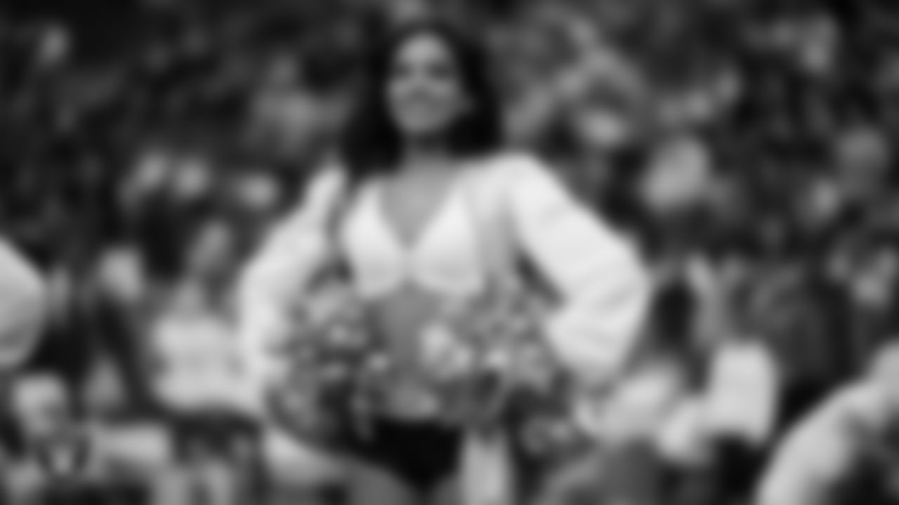 Raiderette Annalise during player introductions before the regular season home game against the Kansas City Chiefs at Allegiant Stadium.