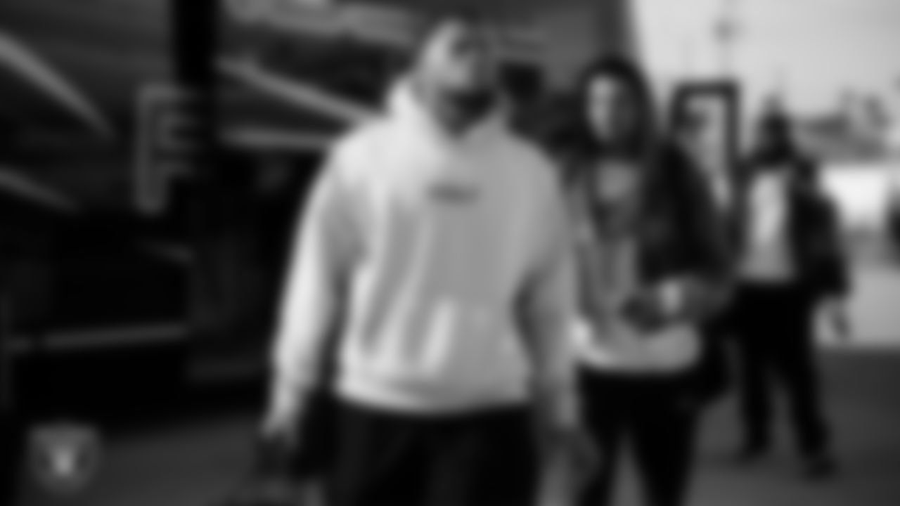 Las Vegas Raiders defensive tackle Jonah Laulu (96) departs for the regular season away game against the Los Angeles Chargers.