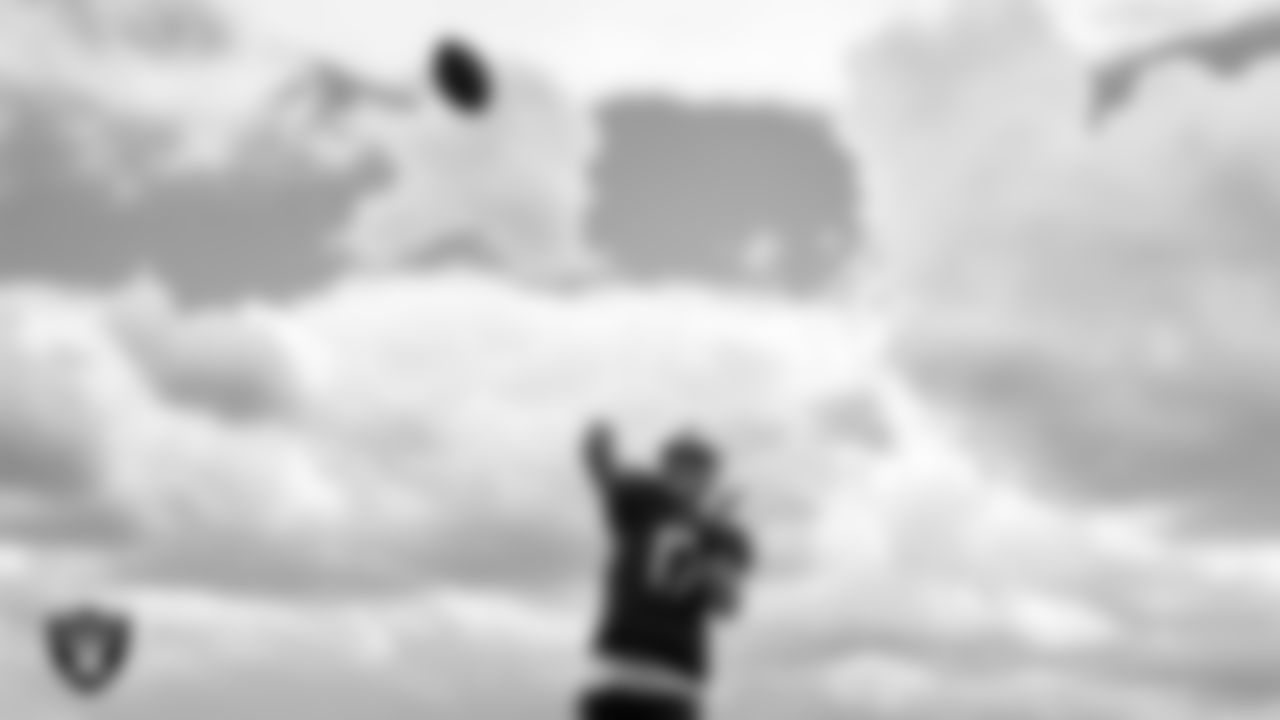 Las Vegas Raiders quarterback Jeff Driskel (17) during practice at Intermountain Health Performance Center.