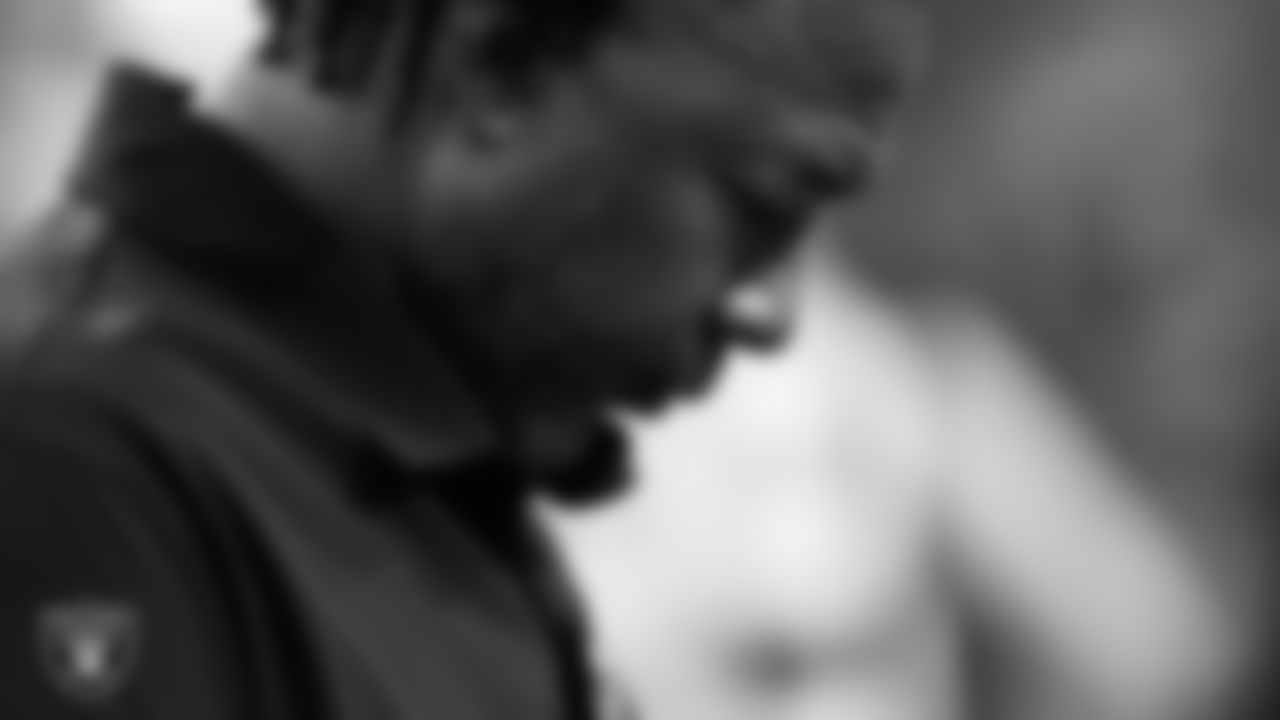 Las Vegas Raiders defensive coordinator Patrick Graham on the sidelines during the regular season home game against the Denver Broncos at Allegiant Stadium.