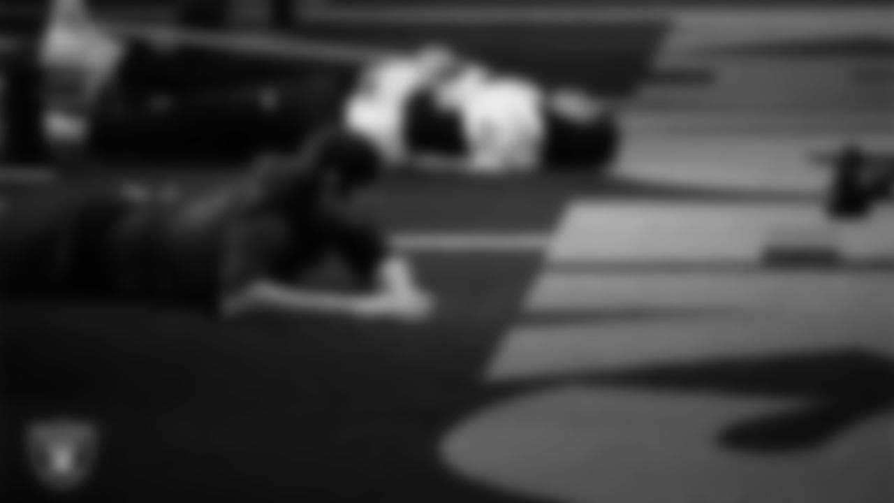 Las Vegas Raiders quarterback Aidan O'Connell (12) in the weight room during practice at Intermountain Health Performance Center.