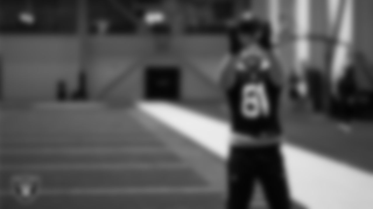 Las Vegas Raiders wide receiver Alex Bachman (81) during practice at Intermountain Health Performance Center.