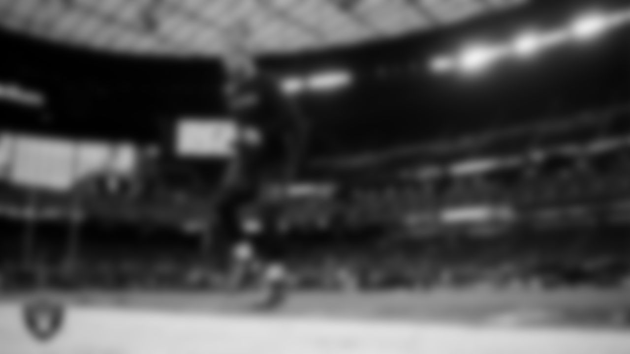 Las Vegas Raiders running back Dylan Laube (23) warming up before the regular season home game against the Dallas Cowboys at Allegiant Stadium.