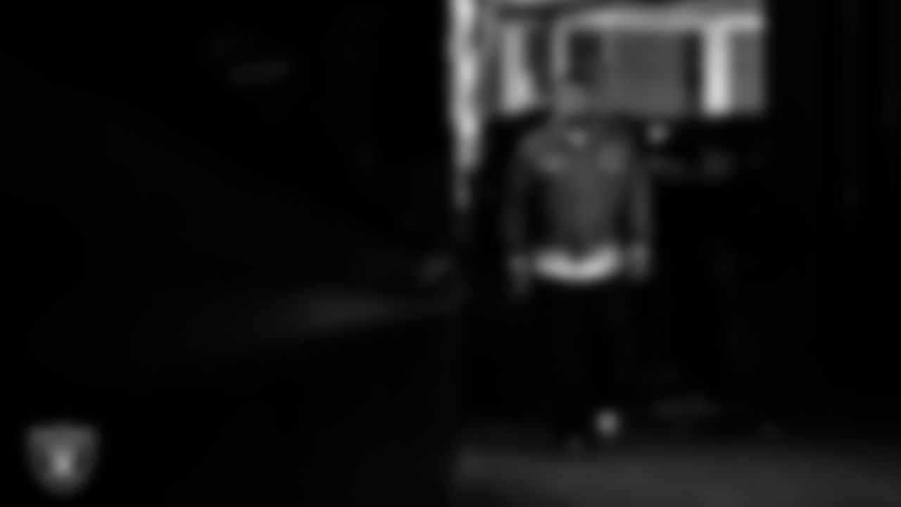 Las Vegas Raiders defensive tackle Thomas Booker IV (99) arrives to the regular season home game against the Kansas City Chiefs at Allegiant Stadium.