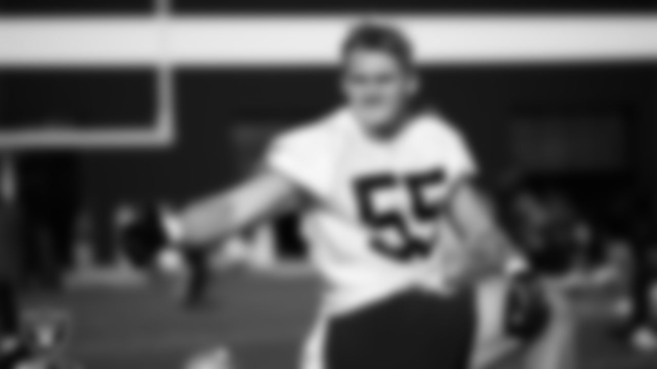 Las Vegas Raiders linebacker Cody Lindenberg (55) during practice at Intermountain Health Performance Center.